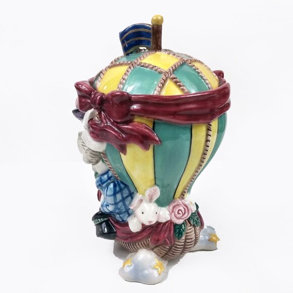 Vintage 1995 Fitz & Floyd Bunnies Hot Air Balloon Cookie Jar - Picture 4 of 13